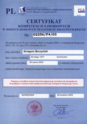 Certyfikat - competence in international transport